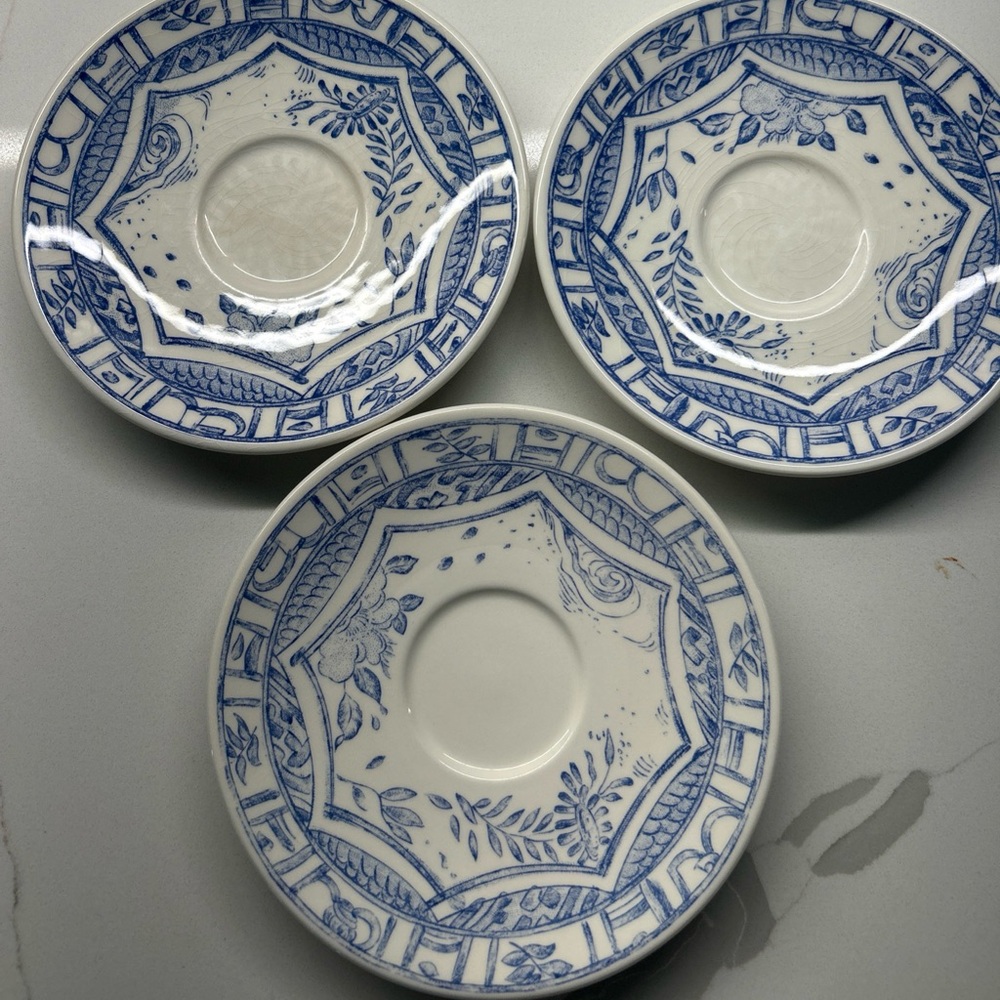 Set of 3 GIEN France OISEAU BLEU Saucers Only  CRAZING Please see pics